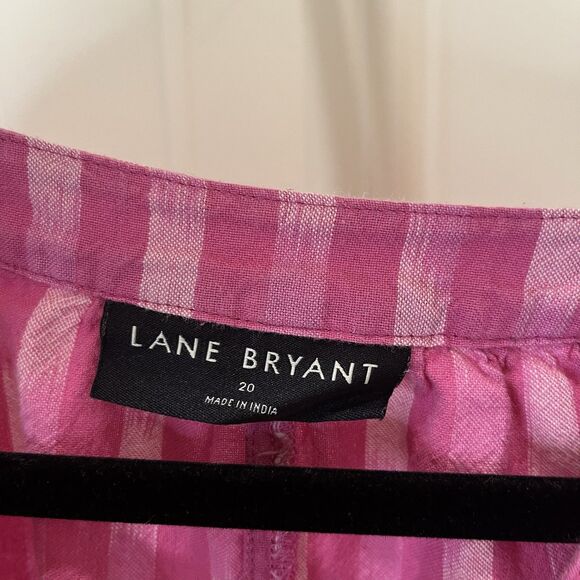 Lane Bryant Pink Striped Half Sleeve Elastic Cuff V Neck Popover Top Women Sz 20 - Picture 4 of 9